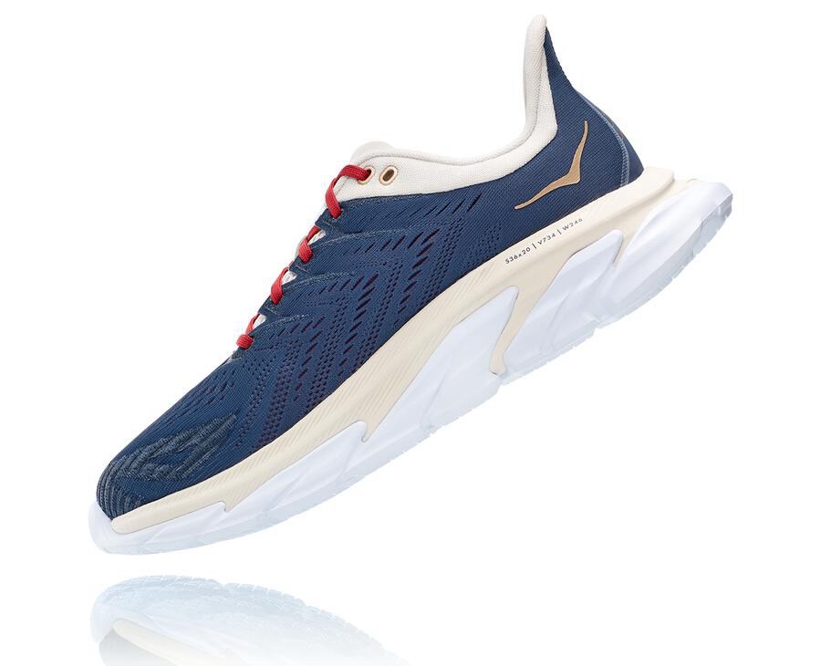Hoka One One Mens Running Shoes - Clifton Edge - Blue/White - XLVU96170